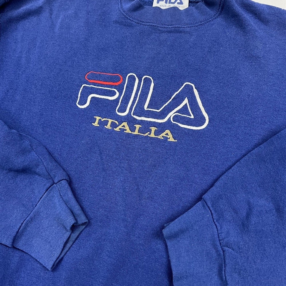 Fila Crewneck Sweatshirt Mens XL Blue Italia Embroidered Made In Italy Vintage